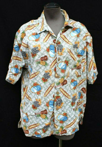 Vtg Ron Jon Hawaiian Shirt Short Sleeve Surf Board Button Front Mens - Medium