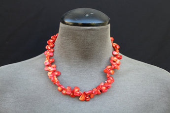 Vintage Retro Abstract Red & White Stone Cocktail Costume Necklace