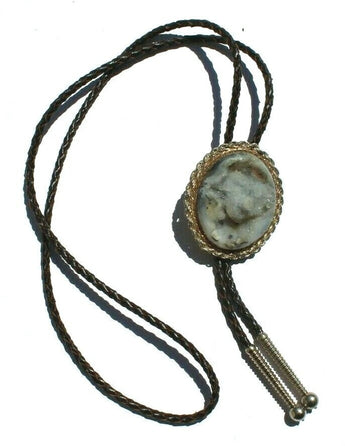 Vtg Gemstone (Agate Stone Geode Crystal) Cowboy Western Bolo Tie Rodeo #28