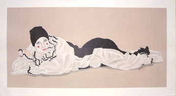 Large JANET KAY Female Clown Mime Laying Down Watercolor Lithograph Print 22X40