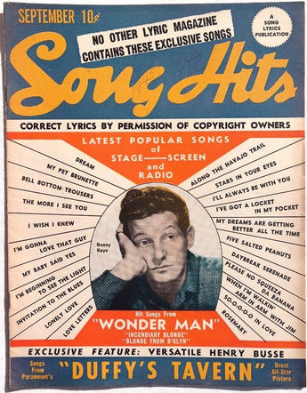 Vintage September 1945 SONG HITS Lyrics Magazine (Danny Kaye) Wonder man