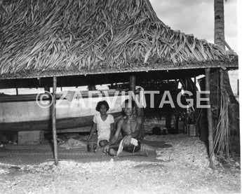 Vintage WWII Japanese Husband & Wife In Grass Hut On Island Photo Image #1781