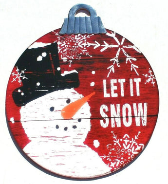 New Large Wood Snowman LET IS SNOW Christmas Sign Wall Plaque 10" Across