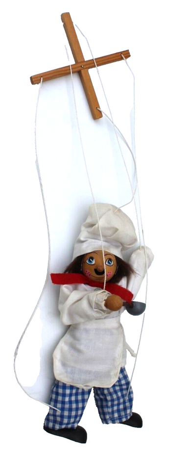 Vitnage Chef Marionette Puppet Painted Wood & Fabric w/ Wood Hand Controller
