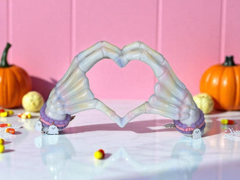 New LRG Pink Purple Skeleton Heart Hands Sculpture Love Halloween Holiday Decor