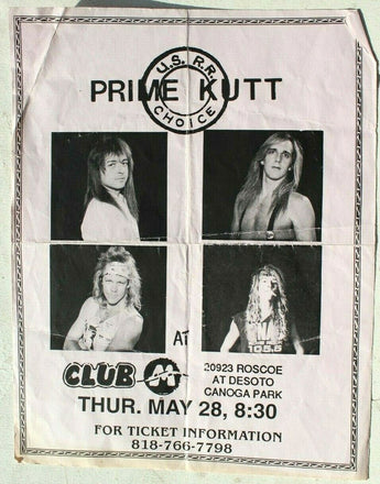 Vtg 1980s 1990s Punk Rock Hair Band Concert Flyer - Prime Kutt (Club M) May 28th