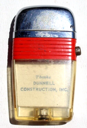Vintage Mid Century Dunnell Construction Flip Top Advertising Cigarette Lighter