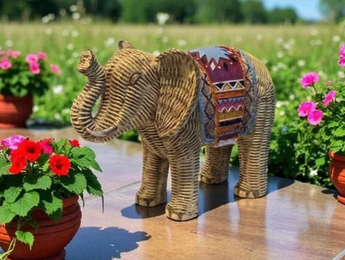 New BOHO Imitation Wicker Rattan Elephant Statue Home Decoration Figurie Statue