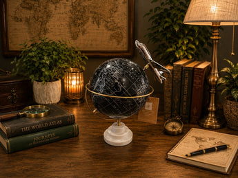 New Travel Black World Globe Airplane Sculpture Marble Base Figurine Room Decor