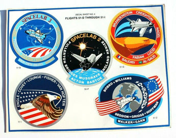 5 Vintage Space Shuttle Decal Sheet No. 4. Flights 51-D through 51-I Stickers
