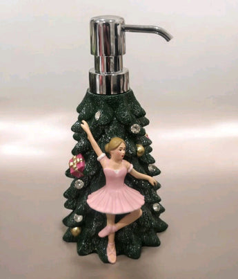 New Green Christmas Tree W/ Pink Ballerina W/ Jewels Soap Dispenser Decoration