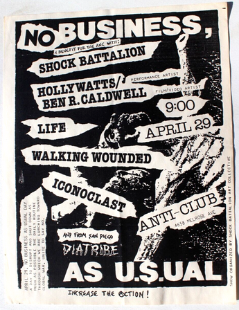 Vtg Rock Thrash Heavy Metal Band Concert Flyer No Business Anti-Club Melrose Ave