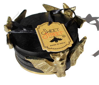 New Gold / Black Bat Set of 4 Wood Halloween Fall Vampire Spooky Drink Coasters