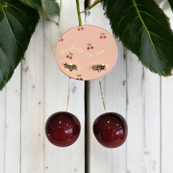 Red Cherry Dangle Earrings Cute Fruit Gold Drop Earrings Cherry Drop Earrings