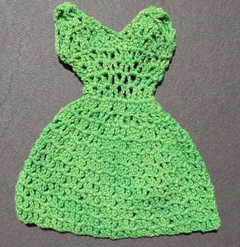 Vtg 1970's Crochet (Green) Sleeveless Flare Dress Doll Play Clothes / Clothing