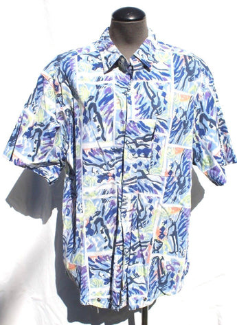 Vtg Mens Newport Blue Brand Retro Tribal Western Button Down Collar Shirt Medium