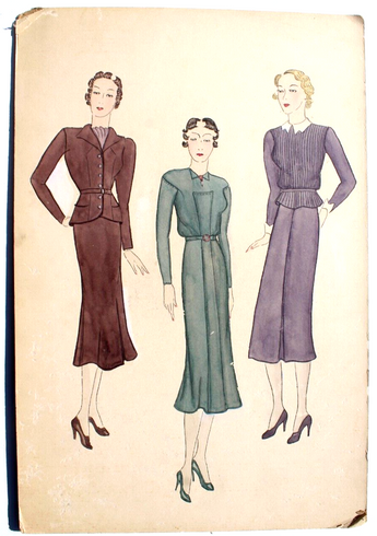 Vintage 1960s -1970s MCM Mod Sketch Etching Drawing Fashion Template Swatch