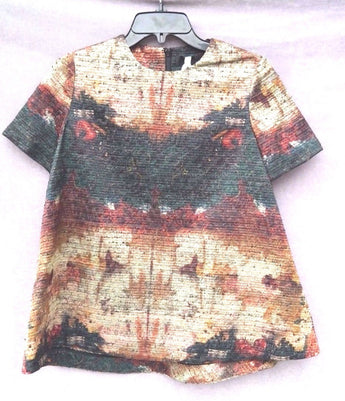 NEW Co Women's LUXURY Brand Dark Green ALINE TOP Short Sleeve Blouse - Small