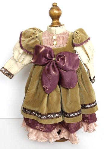 Vintage Antique Victorian French/ German Doll Dress W/ Stand 15"