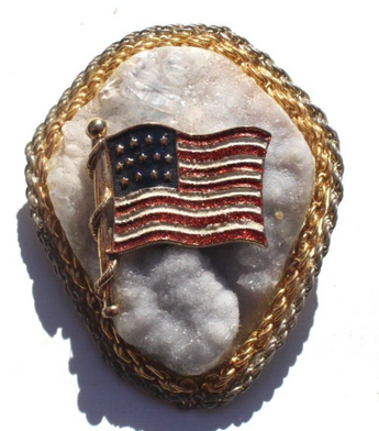 American Flag Gemstone (Agate Stone Geode Crystal) Cowboy Western Tie Clip Decor