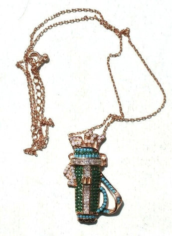 Vtg Retro Golf Bag & Clubs Golfing Sterling Silver 925 Casual Dangling Necklace