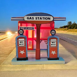 New Mancave Summer 4th Of July Gas Station Retro 50s Light Up Figurine Decor