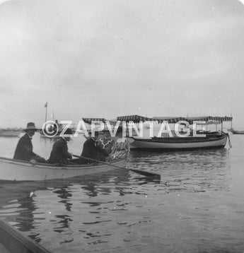 Vintage 1902 People Going Out Fishing On A Boat Photo Image #1699