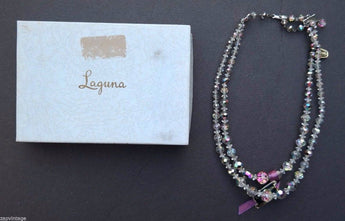 Vintage NEW Laguna 1960's Pin Up 2 Strand Faceted Rainbow Crystal Necklace