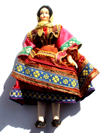Antique Vintage 1950s NATIVE Costume Dark Hair Hand Painted Doll