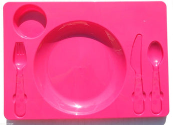 New Hot Pink Plastic Picnic Tableware All In One Compartment Kids BBQ Tray Set
