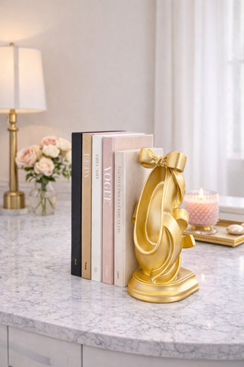 New Girly Gold Ballet Pointe Slipper Ballerina Shoe W/ Bow Bookend Room Decor
