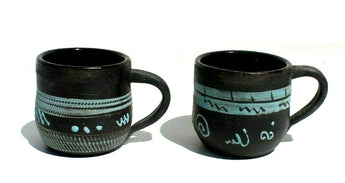 Vtg MCM Pottery Tribal Aztec Boho CLAY Set Brown Art Contemporary Coffee Mug Cup