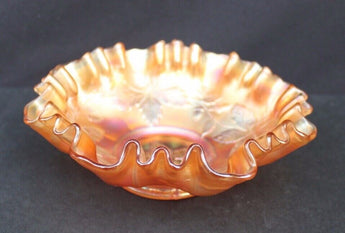 Vintage Antique Carnival Orange Opal Glass Maple Leaf Fruit Bowl