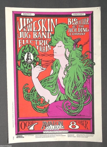 Vintage 1966 Jim Kweskin Jug Band Big Brother & The Holding Company Poster
