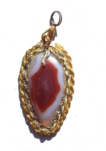 Vintage Gemstone (Agate Stone Geode Crystal) Necklace Pendant Jewelry