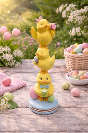 New Easter Yellow Ducks Chicks Stacked Stacked On Macaroons Figurine Holiday