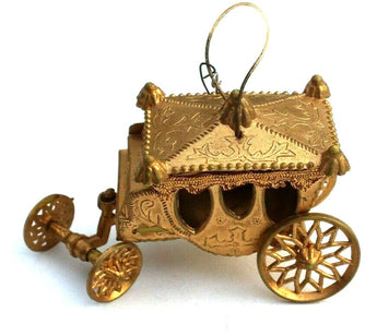 Vtg 1940s Gold Plastic Cinderella Horse Carriage Christmas Tree Ornament