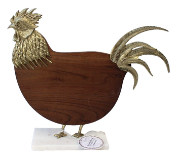 New Retro Farmhouse Wood Gold Metal W/ Marble Base Rooster Chicken Room Decor