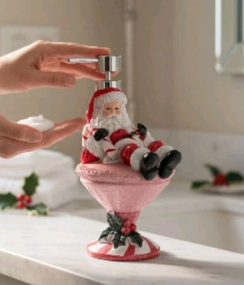 New Christmas Santa Claus Peppermint Candy Cane Martini Cocktail Soap Dispenser