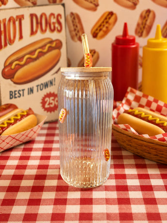 New Summer Hot Dog Food Beverage Water Bottle W/ Straw Wood Top