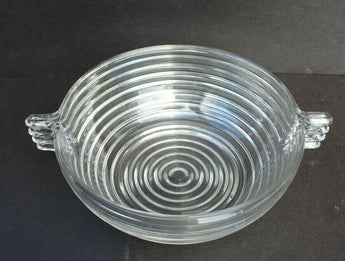 Vtg Anchor Hocking MANHATTAN Clear Side Dish Bowl Serving Ribbed Handled 9"
