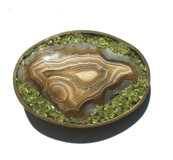 Vtg Western Cowboy Belt Buckle Jewelry (Agate Stone Geode Gemstone Crystal) #103