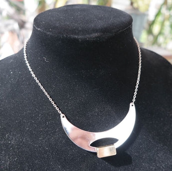 Sealed Vintage 1970's Metal Crescent Moon Abstract Jewelry Choker Necklace #3
