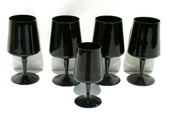 VINTAGE Lot Of 5 MCM Black Wine Glass Champagne Contemporary Barware