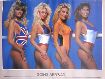 VTG 1986 Sexy Girls Man Cave Pin Up Bikini GOING ABROAD Front Poster 23X35