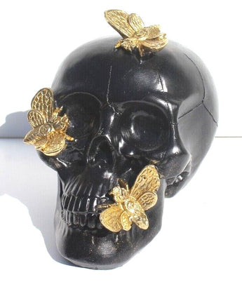 Black Gold Halloween Skull W/ Bees Room Decor Decoration Figurine Sculpture
