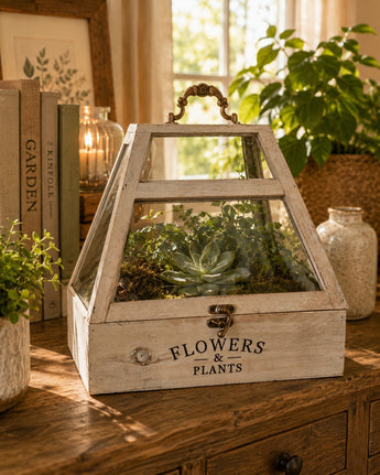 New Farmhouse Wood & Glass Terrarium Display Box Flowers & Plants Rustic Decor
