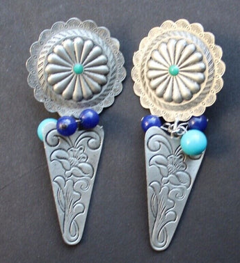 Vtg Western Retro Metal Navajo Indian Dangling Pierced Earrings Jewelry