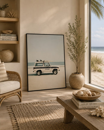 New CHANEL Surf Bronco Beach Framed Wall Art Coastal Luxury Fashion Print Decor