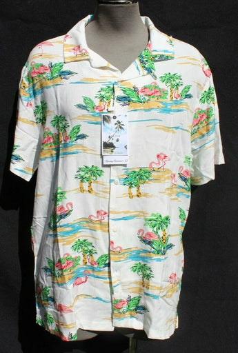 Vtg Men’s FLAMINGO Hawaiian Beach Flower Button Down Collar Shirt Large
